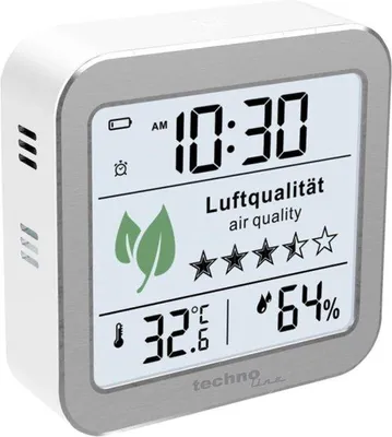 Immagine prodotto di Monitoraggio della qualità dell'aria - Indicatore di temperatura e umidità - Argento e bianco