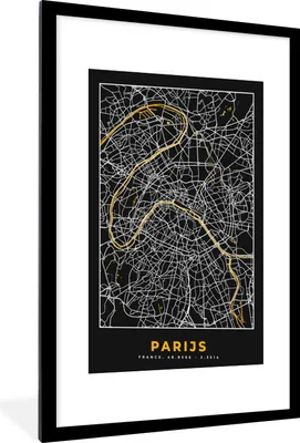 Produktbild von MuchoWow® Gerahmtes Poster Paris - Stadtplan - Gold - Karte 60x90 cm - Poster mit Schwarzem Bilderrahmen Wandposter Rahmen Foto Bilder - Dekoration - Wandposter Wohnzimmer - Hochwertig