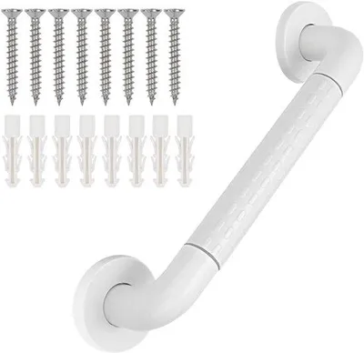 Obrázek produktu pro Koupelnová madla – 30 cm – s reflexními pruhy – protiskluzová madla do sprchy – bezpečnostní madla – koupelnová madla – madla na toaletu – madla do koupelny – vhodná pro děti, seniory a osoby se zdravotním postižením – bílá