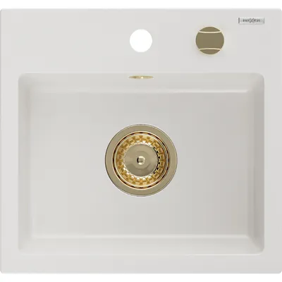 Obrázok produktu pre Mexen Milo granitový jednokomorový drez 435 x 410 mm, Biela, Sifón Zlatá - 6505441000-20-G