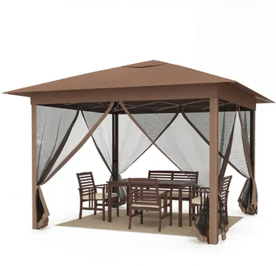 Immagine prodotto di KOMFOTTEU, padiglione da giardino pop-up di 3 x 3 metri, con protezione solare, struttura pieghevole con pareti laterali a rete, tetto ventilato, 4 porte, borsa per il trasporto, tenda da festa regolabile in altezza, ideale per giardino, terrazza o cortile