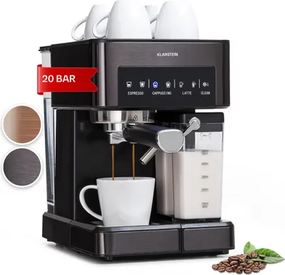 Image de Klarstein Cafetiere avec Mousseur de Lait, Cafetières, Machines à Café et Machines à Expresso 20 Bar, Petite Cafetière Electrique Acier Inoxydable 1350W pour Café Moulu, Machine a Cafe Qualite Barista