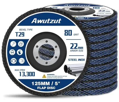 Immagine prodotto di Dischi abrasivi da 125 mm, grana 80, modello T29, per smerigliatrici angolari, adatti per metallo e legno, confezione da 10 pezzi