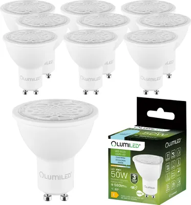 Produktbild von LUMILED GU10 LED, 6W 580 Lumen Leuchtmittel, 6500K kaltweiß Birne Lampe Strahler Spot, ersetzt 50W Halogenlampen, 24°/36°/60° Grad Strahlwinkel Reflektorlampen Reflektor 10 Stück Energiesparlampen
