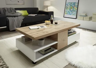 Produktbild von Couchtisch Rennes | auf Rollen | 120x60 | Eichefarben / weiß matt