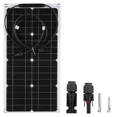 Zdjęcie produktu dla Zestaw przenośnych paneli słonecznych 25 W 16 V, wodoodporny, elastyczny, do użytku na zewnątrz, z przyłączem do ładowania akumulatora samochodowego 12 V, kamperów i jachtów