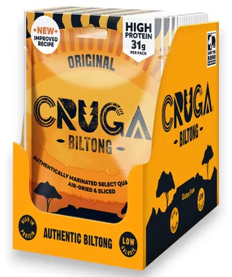 Produktbild von CRUGA Biltong Original 12x 60 g - Premium Trockenfleisch High Protein Beef Snack