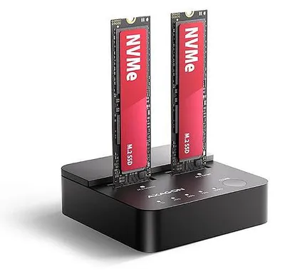 Produktbild von Axagon ADSA-M2C22L USB-C 20Gbps Dual M.2 NVMe SSD-Docking- und Klonstation, SSD, M.2, M.2, USB 3.2 Gen 2x2 Type-C, Schwarz, Kunststoff