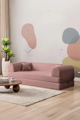 Produktbild von Hanah Home, 3-Sitzer Sofa-Bett in Pink, 100% Rippplüsch, 190 cm | Elterncode
