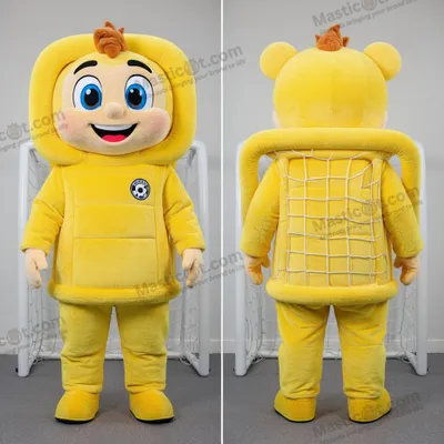 Image de Mascotte MASTICOT en peluche jaune pour but de football