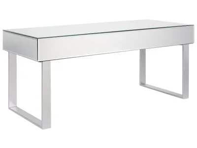 Zdjęcie produktu dla BELIANI Stolik kawowy lustrzany srebrny szkło metal 110 x 47 cm ława z szufladą kryształowe gałki z akrylu metalowa baza styl glam
