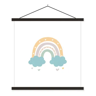 Produktbild von MuchoWow® Textilposter Regenbogen - Herzen - Wolken - Punkte - Pastell - Kinder 90x90 cm mit schwarzem Rahmen - Magnetisches