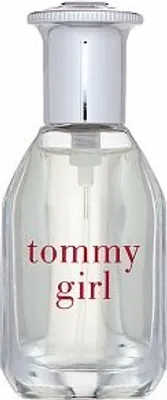 A clear, front-facing studio shot of a Tommy Girl perfume bottle.