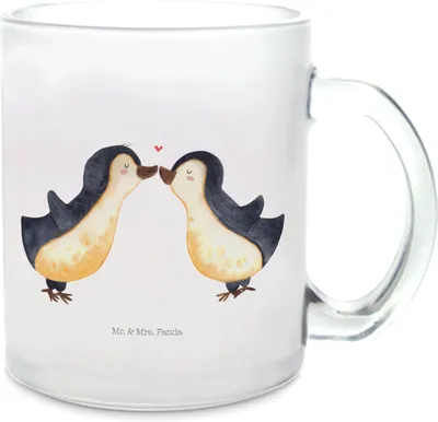 Produktbild von Mr. & Mrs. Panda Pott Pinguin Liebe - Transparent - Geschenk, Vertraut, Geschenkidee, Trinkglas, Teeglas, Tee Tasse, Freundin, Liebesspruch, Teetasse, Hochzeitstag