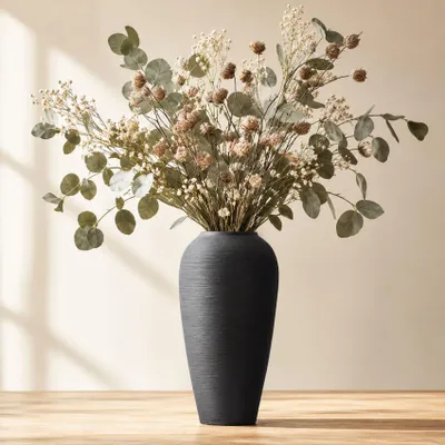 Keramikvase 34 cm schwarz matt für Wohnzimmer und Esszimmer