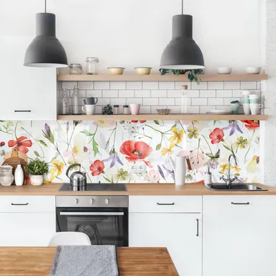 Produktbild von Küchenrückwand Blumen selbstklebend - 0.65 mm Wandpaneel wasserfest Blumenmuster rot Aquarell Spritzschutz fugenlos
