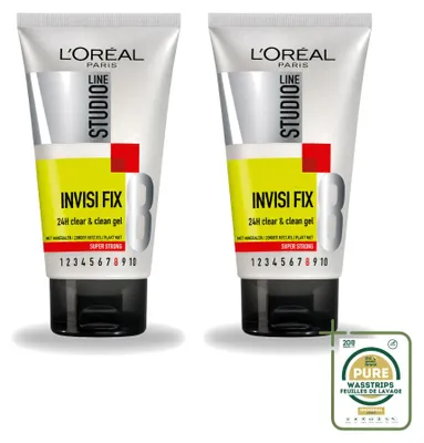 Immagine prodotto di 2 x Gel fissante invisibile Studio Line di L'Oréal Paris, 24 ore, trasparente e purificante, 150 ml - Confezione risparmio - 2 pezzi