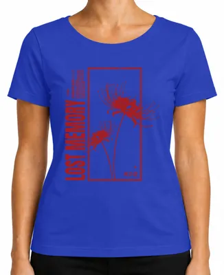 Imagen del producto de Camiseta para mujer, estilo gótico japonés, con motivos de "Spinnenlilie" (lirio araña) y "Higanbana" (lycoris), color azul, talla S