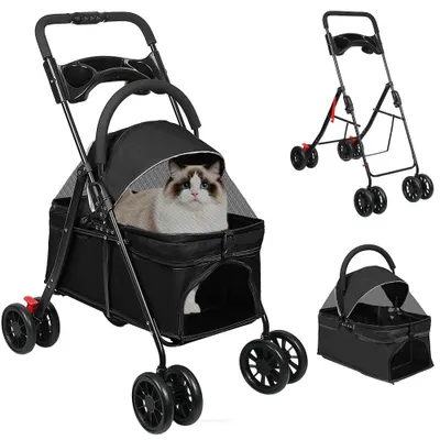 Produktbild von 2 in 1 Hundewagen,Hundebuggy mit abnehmbarem Träger, klappbar Haustierwagen,Bis 15kg,Jogger Hundekinderwagen für kleine Hunde & katzen 97x49x69cm