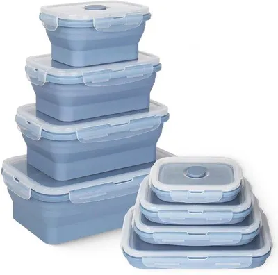Image de Lot de 4 boîtes à bento en silicone, adaptées au micro-ondes, avec couvercle