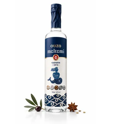 Produktbild von Ouzo Meltemi – Premium Ouzo aus Griechenland mit Anisgeschmack, 700 ml, 40 % vol., KI-generiertes Bild