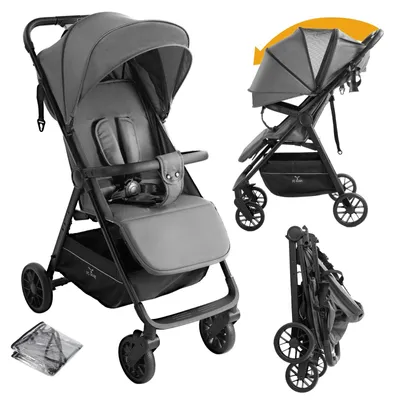Produktbild von Leichter Kinderwagen - Kompakter Reisekinderwagen - Faltbar - Verstellbare Rückenlehne - Großer Einkaufskorb - Einhand-Faltung - Grau