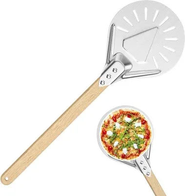 Obrázek produktu pro Děrovaná škrabka na pizzu - s rukojetí proti připálení - 17,8 cm - hliníková