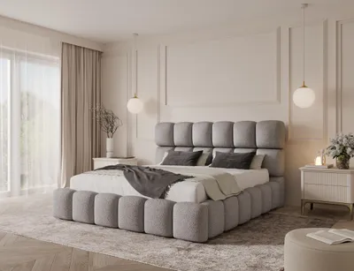 Produktbild von Emlar Polsterbett Tessa 140x200 cm - Bubble Bett mit Bettkasten & Metalllattenrost - Bouclé-Stoff - Doppelbett mit Stauraum Grau (Quelle 83)