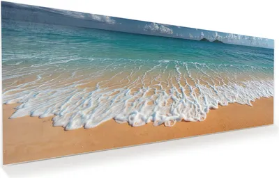 Produktbild von Glasbild 125x50cm in XXL für Wohnzimmer, Schlafzimmer Motiv Wellen am Sandstrand