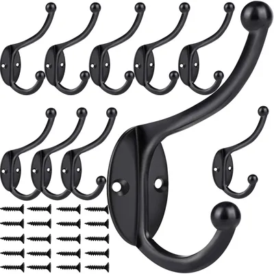 Doppelhaken 10er-Set schwarz Zinkguss Wandmontage 35 lbs belastbar