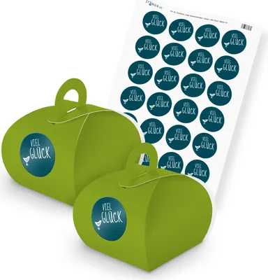 Produktbild von itenga SET Viel Glück (Motiv 13) 24x Geschenkschachtel mit Griff grün + Stickerb