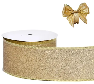 Glitter-Geschenkband mit Draht, 38 mm x 9 m, Gold