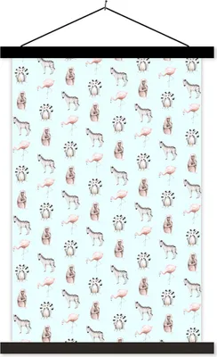 Produktbild von MuchoWow® Textilposter Tiere - Muster - Pastell 60x90 cm mit schwarzem Rahmen - Poster Wohnzimmer