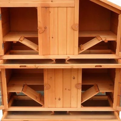 Produktbild von Kaninchenstall aus Holz 4 Ebenen mit Freilauf, Leitern & Sichtschutz