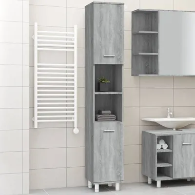 Produktbild von vidaXL Badschrank Grau Sonoma 30x30x179 cm Holzwerkstoff - Badezimmerschrank - Badezimmerschränke - Badezimmermöbel - Badmöbel