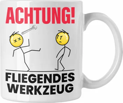 Produktbild von Trendation - Achtung Fliegendes Werkzeug Tasse Geschenk KFZ Mechaniker Mechatroniker Geschenkidee für Männer Handwerker (Weiß)