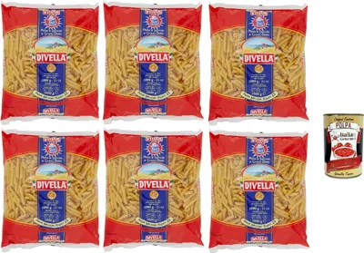 Produktbild von Divella Pasta 100% Italienisch Penne Mezzani Rigate 23, Nudeln aus Hartweizengrieß, Kochen 9 Minuten 6x 500g + Italian Gourmet polpa 400g