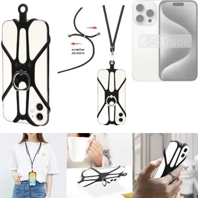Produktbild von K-S-Trade 3in1 Handykette Handyband Handykordel Halsband Smartphone-Ring Handy-Ring kompatibel mit Apple iPhone 15 Pro Fingerhalterung Handyring