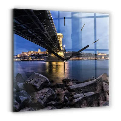 Obrázok produktu pre Wallfluent Hodiny - Sklenené Nástenné Hodiny - Tichý Quartz Strojček - Nástenná Dekorácia Spálňa Kuchyň - Čierna Ruky - 30x30 cm - Felsenufer pod mostom