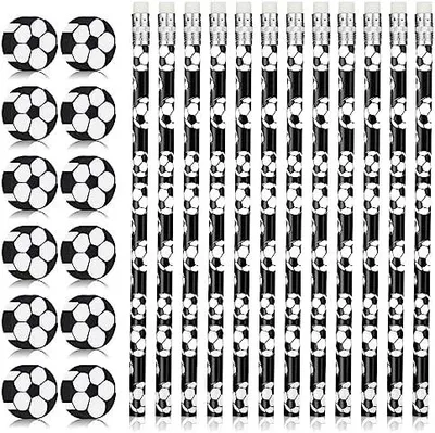 Produktbild von 24 Stück Fußball Bleistifte mit 24 Fußball Radiergummi Bleistiftanzug, Fußball Mitgebsel Bleistifte für Schule Schrein Kindergeburtstag Gastgeschenke