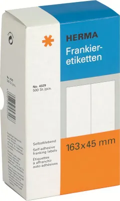 Obrázok produktu pre HERMA Franking etikety - samolepiace - biele - 163 x 45 mm 500 etikiet (250 listov x 2)