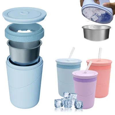 Eiswürfelflasche 3-in-1 mit Edelstahlbecher, blau, 450 ml