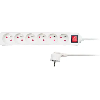 Obrázek produktu pro Prodlužovací kabel Solight, 6 zásuvek, bílý, vypínač, 5 m