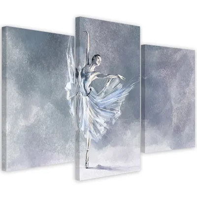 Produktbild von Triptychon auf leinwand pirouette der ballerina 60x40 cm Feeby lila wandbild bereit zum aufhängen