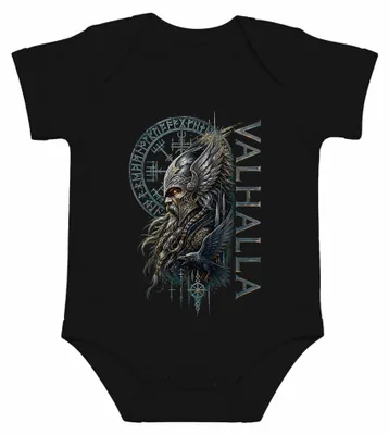 Imagen del producto de Valhalla, vikingos, Odín, guerrero, cuervo, Vegvisir, mitología nórdica, body para bebé, color , talla 6/12 meses