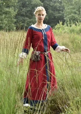 Produktbild von Mittelalterkleid Gudrun, rot/blau - Wikingerkleid Mittelalter Wikinger LARP Kleid Kostüme Damen Größe: L