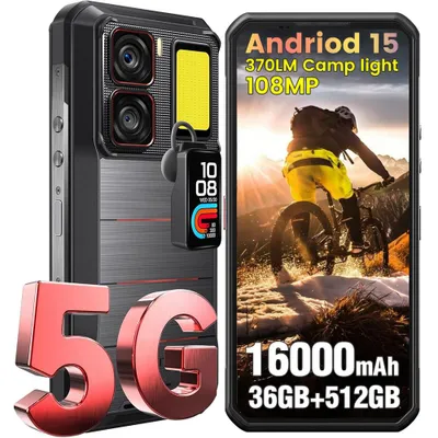 Image de Smartphone OUKITEL WP300 5G Telephone Portable Incassable 36Go RAM + 512Go ROM 16000mAh/45W 6.8 Pouces 120Hz (Écouteurs / Montre avec Écran) - Noir