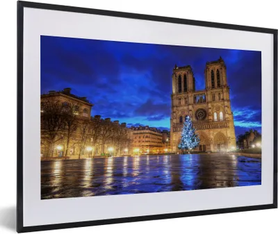 Produktbild von MuchoWow® Gerahmtes Poster Schöner blauer Himmel über Notre Dame in Paris 60x40 cm - Poster mit Schwarzem Bilderrahmen Wandposter Rahmen Foto Bilder - Schlafzimmer - Plakat in Rahmen - Drucken