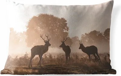Produktbild von MuchoWow® Outdoor Kissen - Hirsche - Nebel - Wald - 60x40 cm - Wetterfest - Lounge Kissen - Zierkissen - Kissen für Innenräume