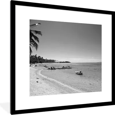 Produktbild von MuchoWow® MuchoWow® Gerahmtes Poster Der Strand von Mo'orea in Schwarz und Weiß 40x40 cm - Poster mit zchwarzem Bilderrahmen - Poster - Plakat im Rahmen